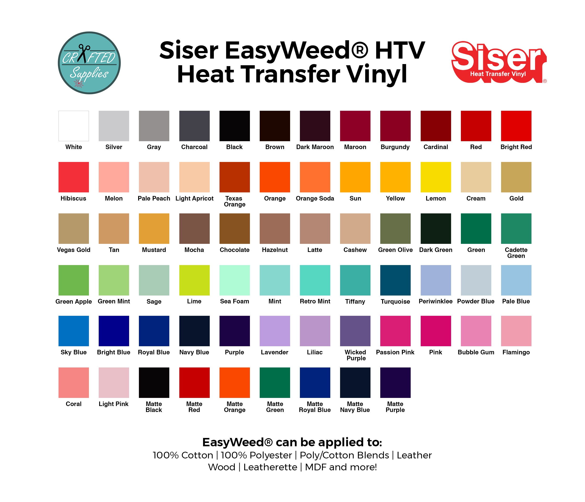Semi-editable Siser Easyweed HTV Color Chart Siser HTV Color Chart