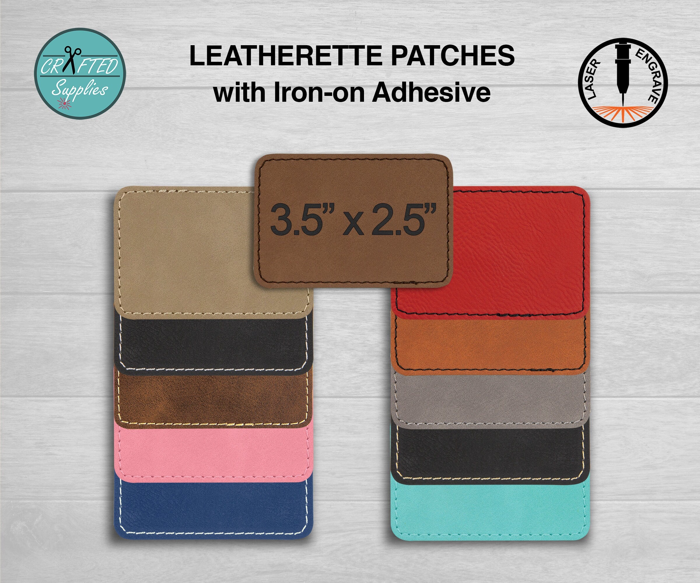Leatherette Patch, LG Rectangle 3.5 in x 2.5 in