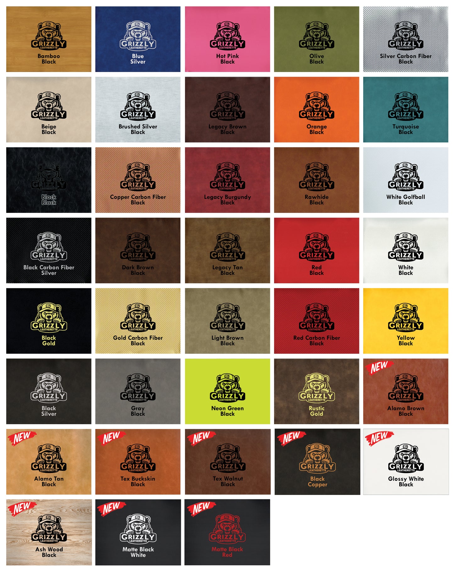 Grizzly Leatherette, All Colors 12in x 12in Half Sheets