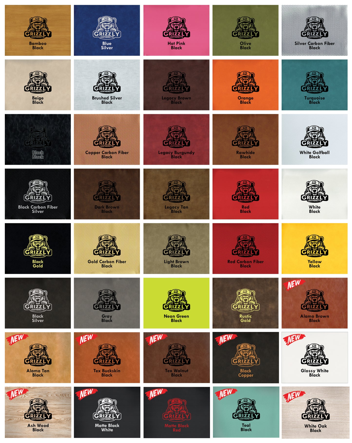 Grizzly Leatherette, All Colors 12in x 24in