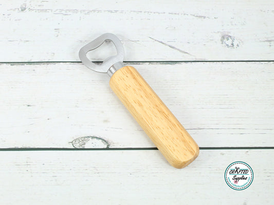 Bottle opener with wood handle for laser engraving