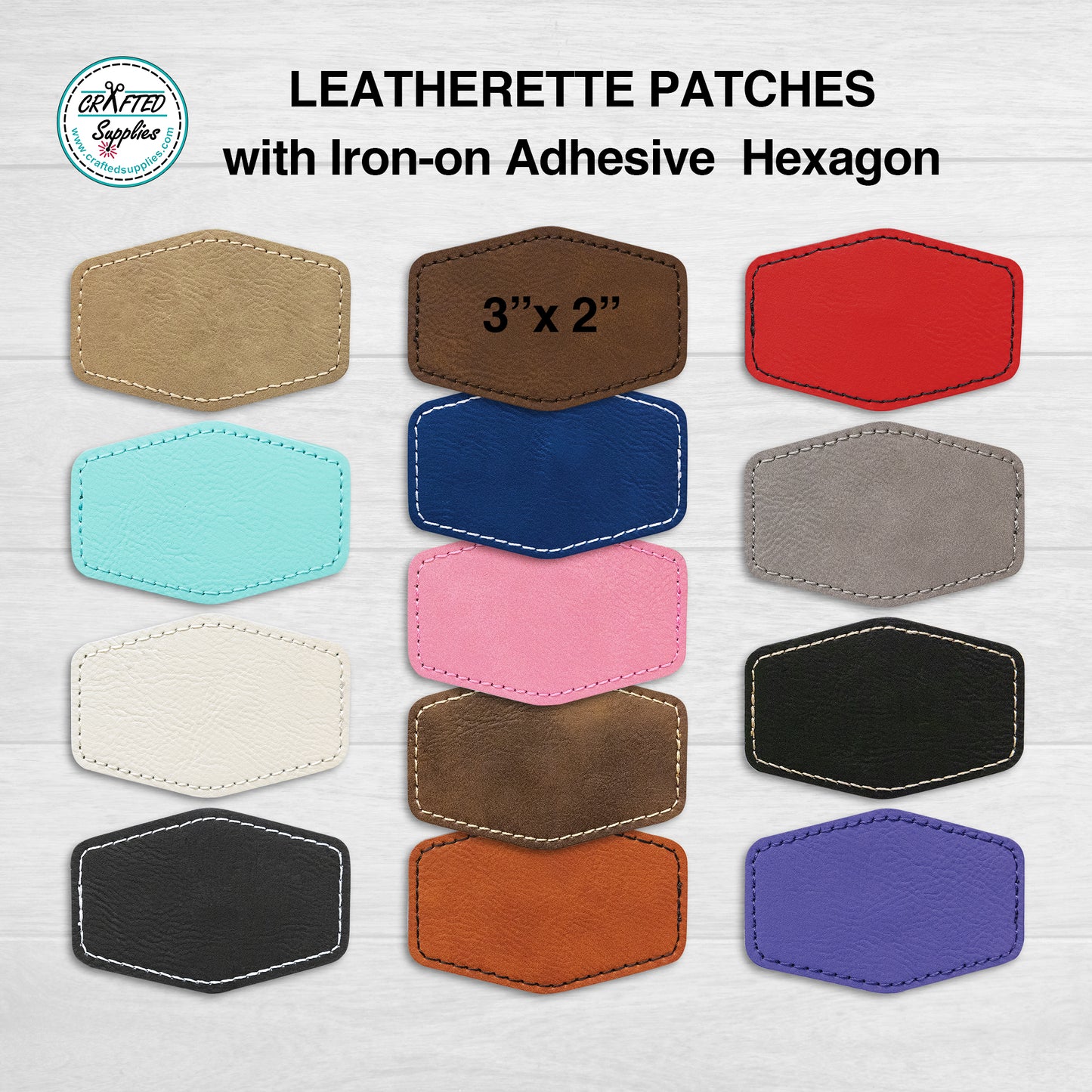 Leatherette Patch, Hexagon 3 in x 2 in