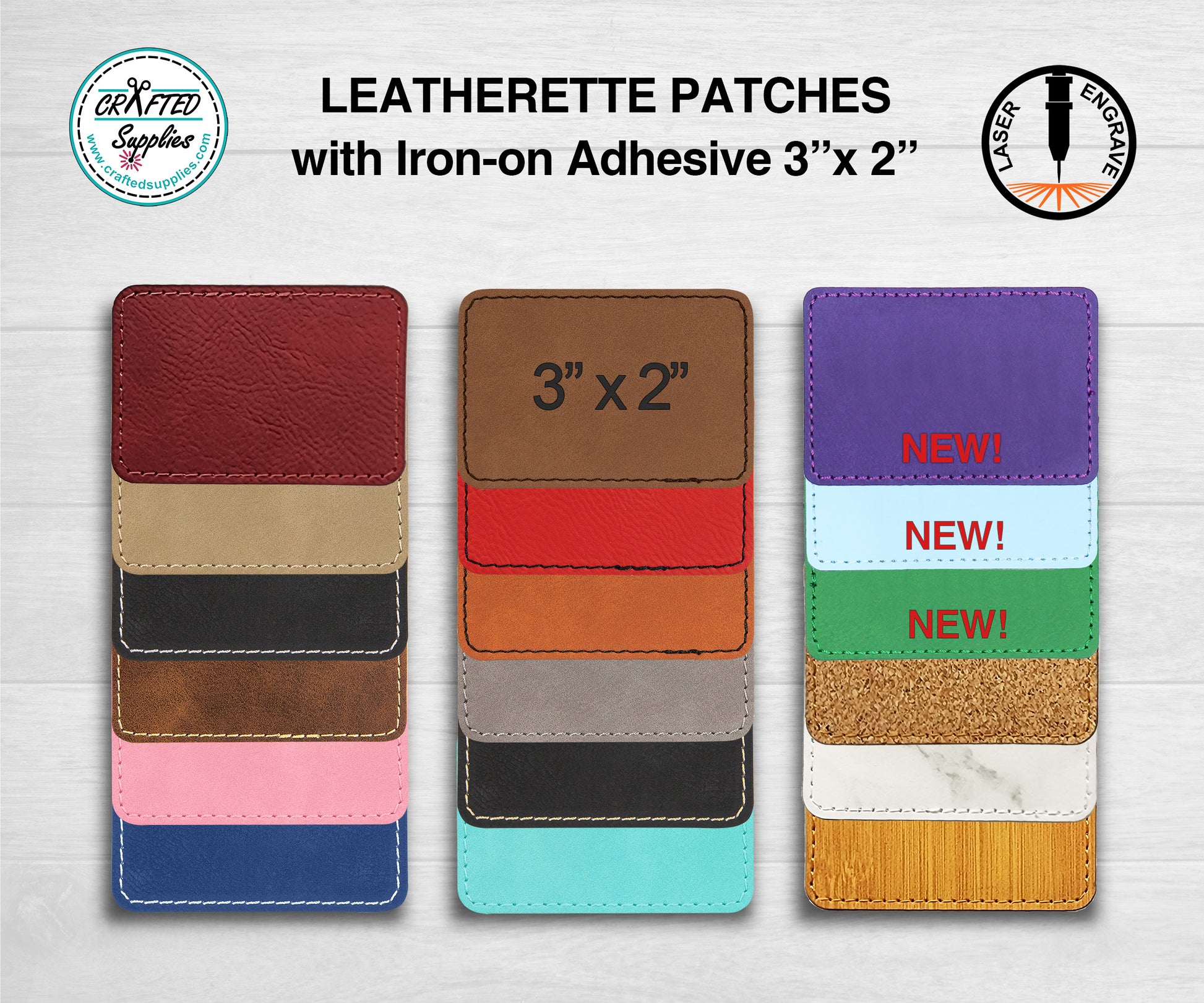 Sublimato Sublimation Leatherette Faux Leather Patch Rectangle 3.5 x 2.5  with Adhesive