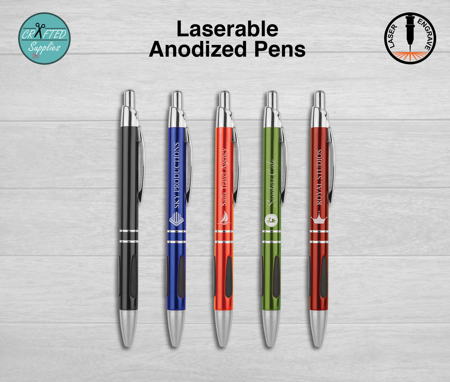 Anodized aluminum pens for laser engraving