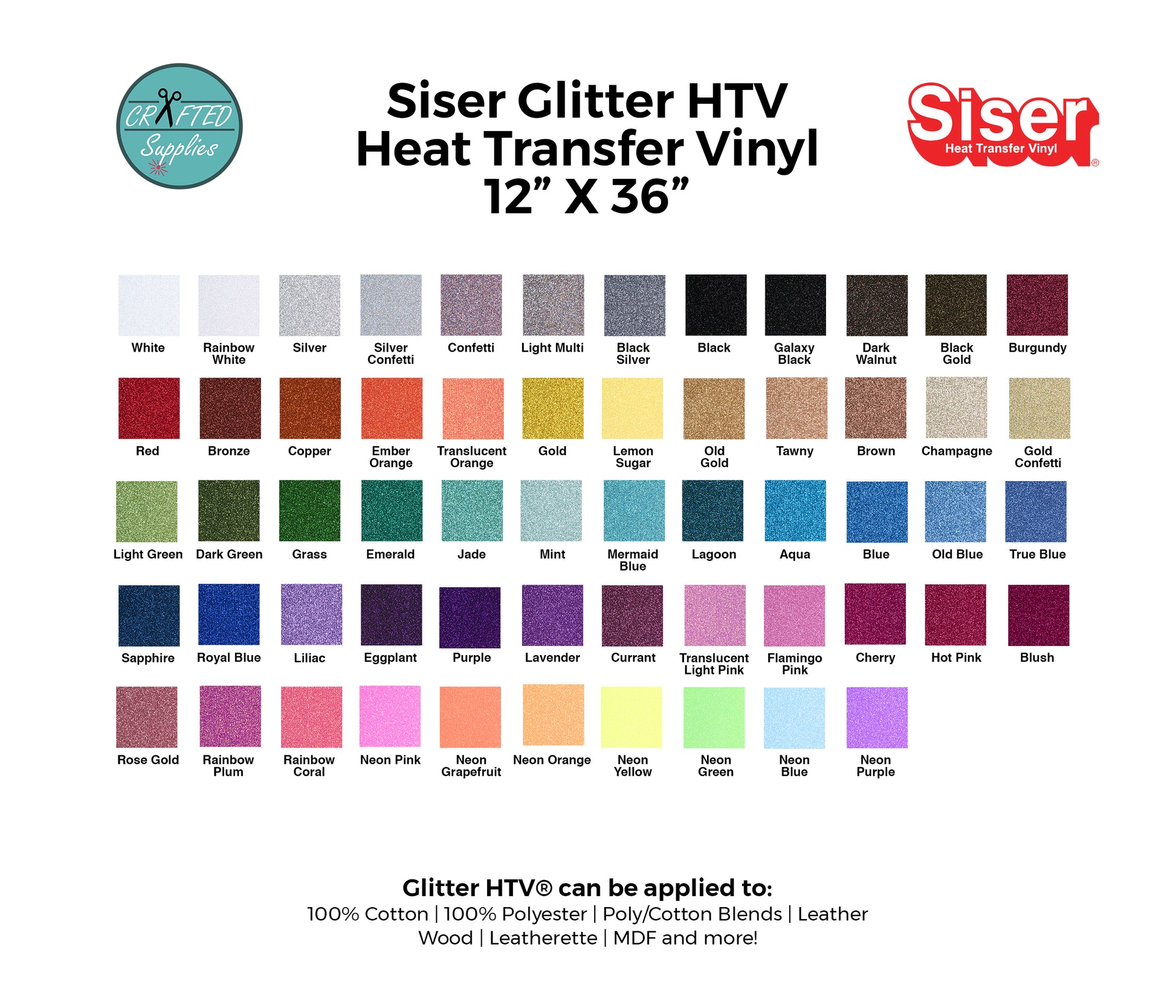 Siser Glitter Iron On Vinyl, Heat Transfer, 3 12 x 20 Rolls, Choose 3  Colors