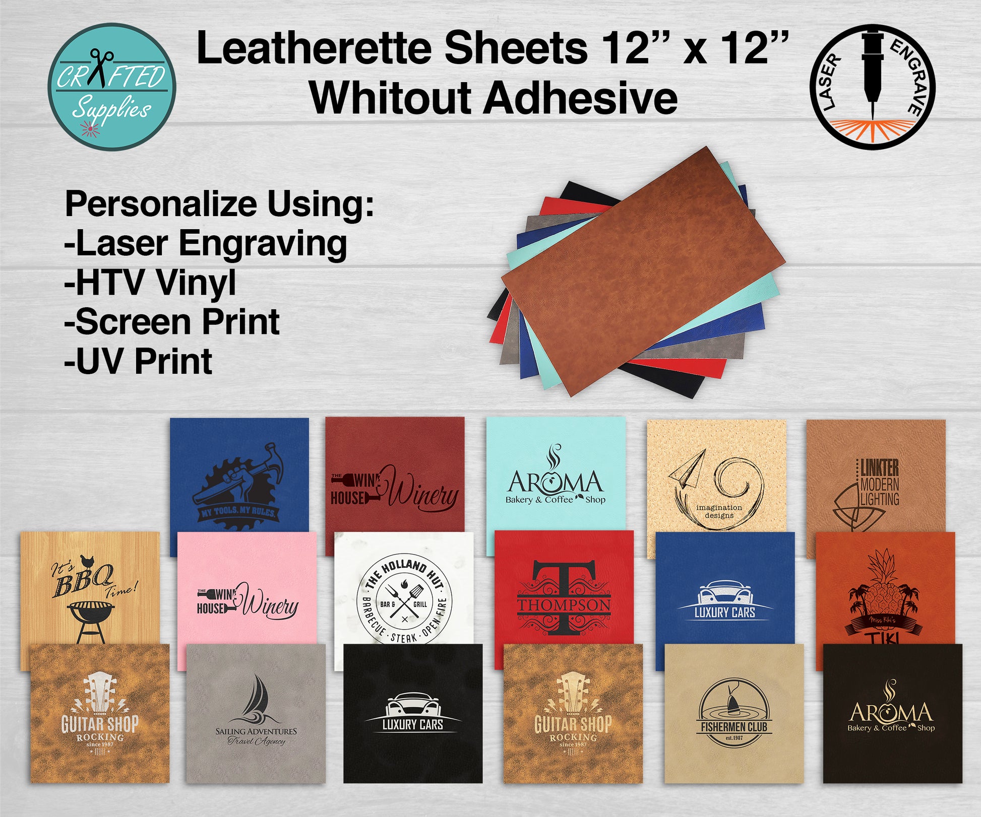American Personalized Laserable Leather Sheets, Laserable Leatherette 12 x 24, Laser Engraving Supplies, for Glowforge Supplies and Materials (White Marble/Black)