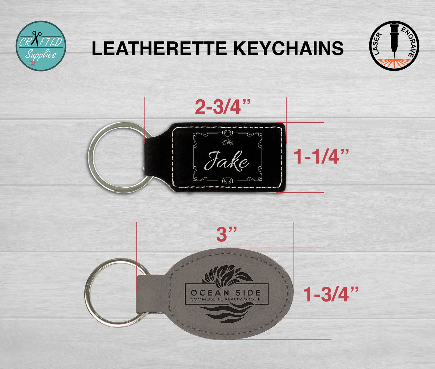 CraftedSupplies Leatherette Keychain, Glowforge Laser Supplies Dark Brown/ Black / Rectangular