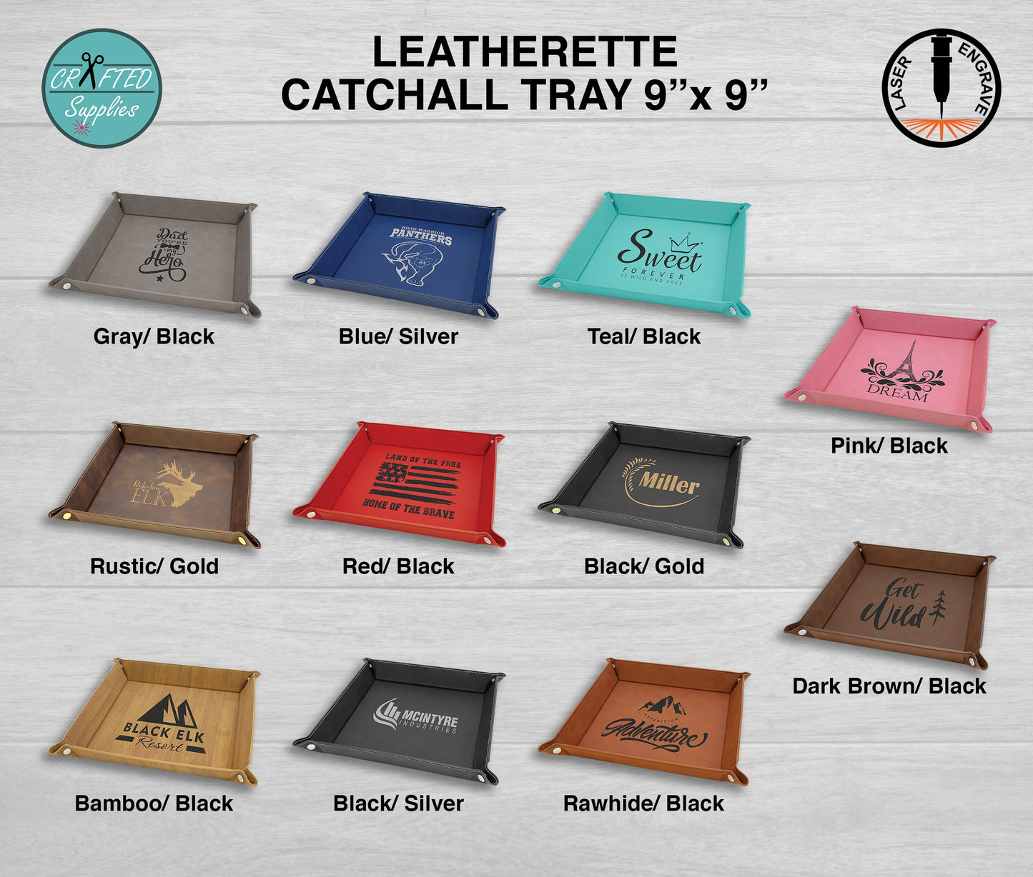 Leatherette Catchall tray, Valet Tray 9 in x 9 in