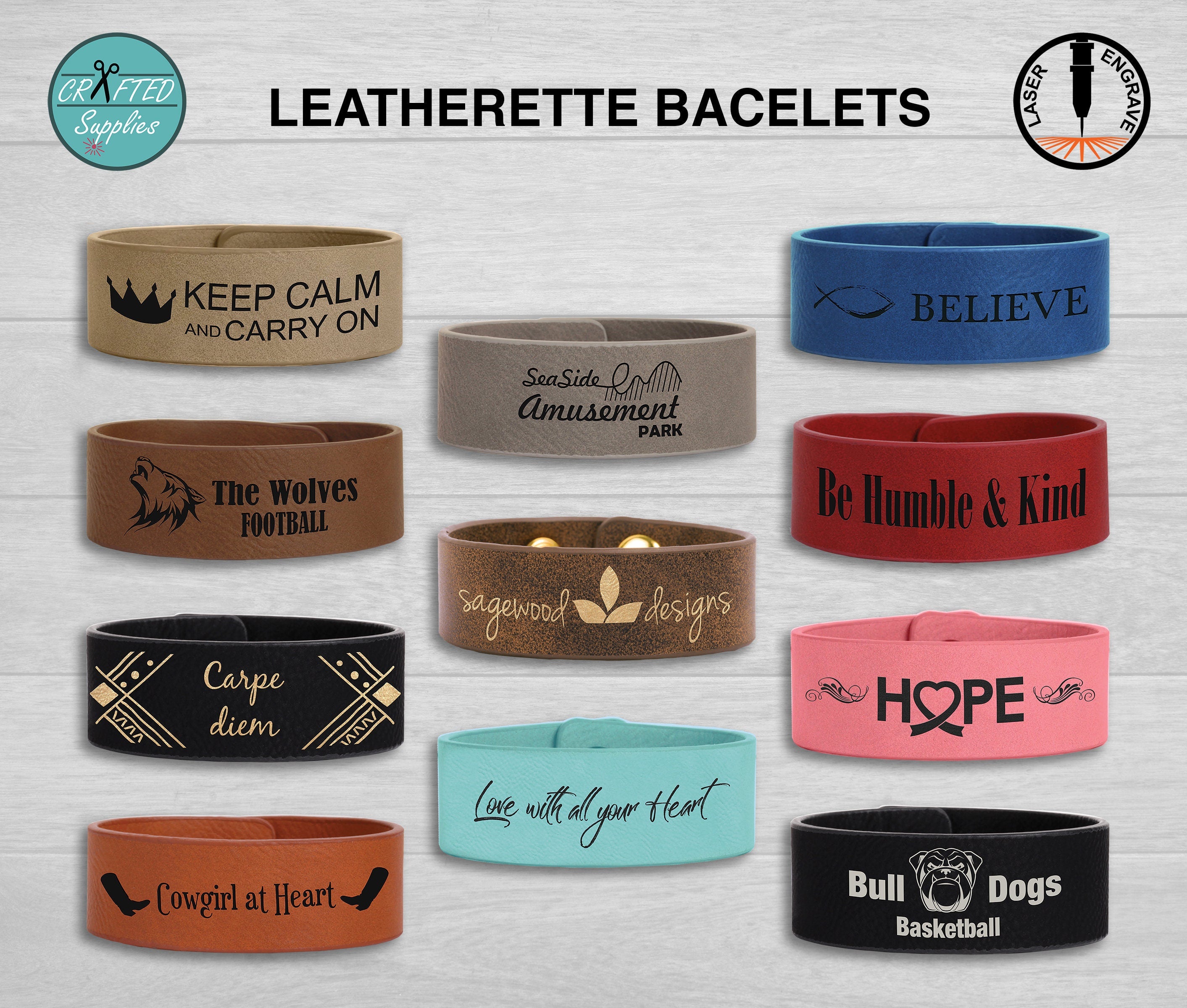 Leatherette Bracelet, Glowforge Laser Supplies Gray/ Black