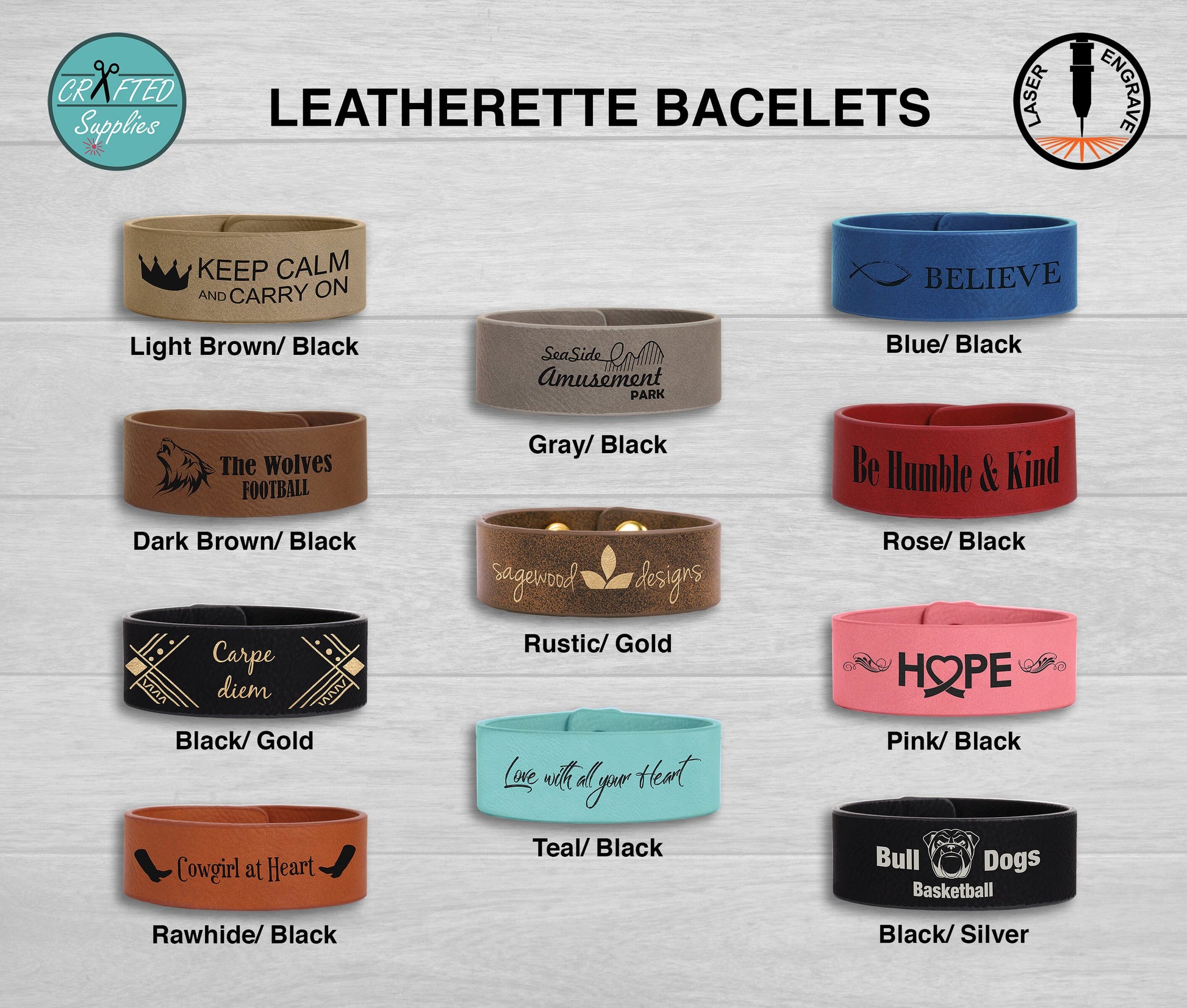 Leatherette Bracelet, Glowforge Laser Supplies Gray/ Black