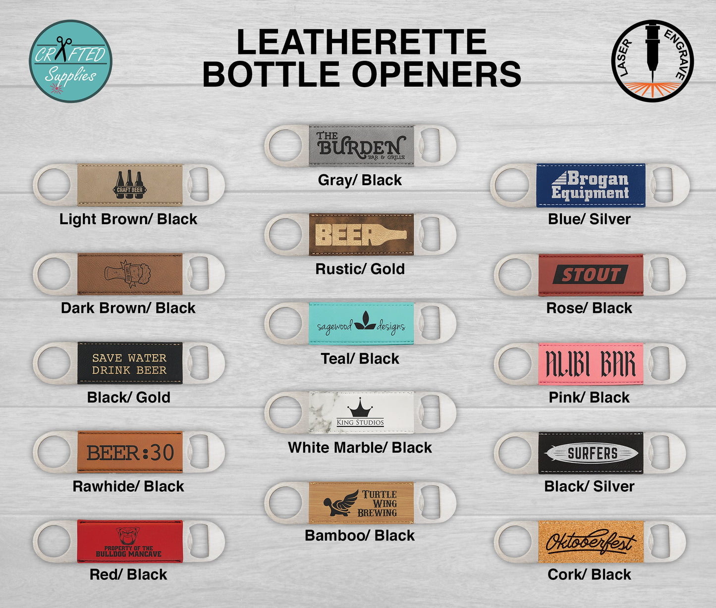 Leatherette Bottle Openers, Laserable Engravable