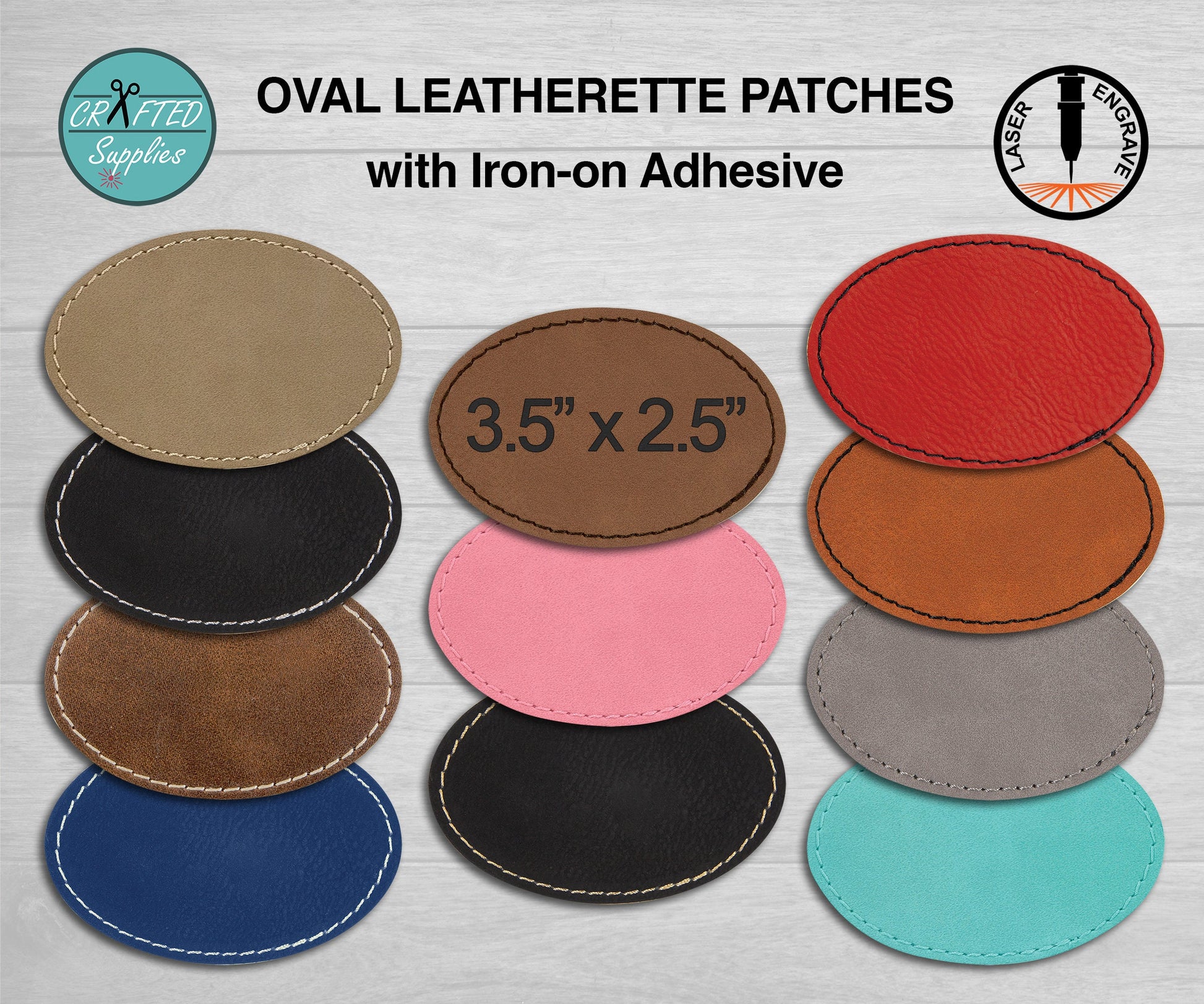 Laserable Leatherette Round Patch with Adhesive, 3, Pack of 5