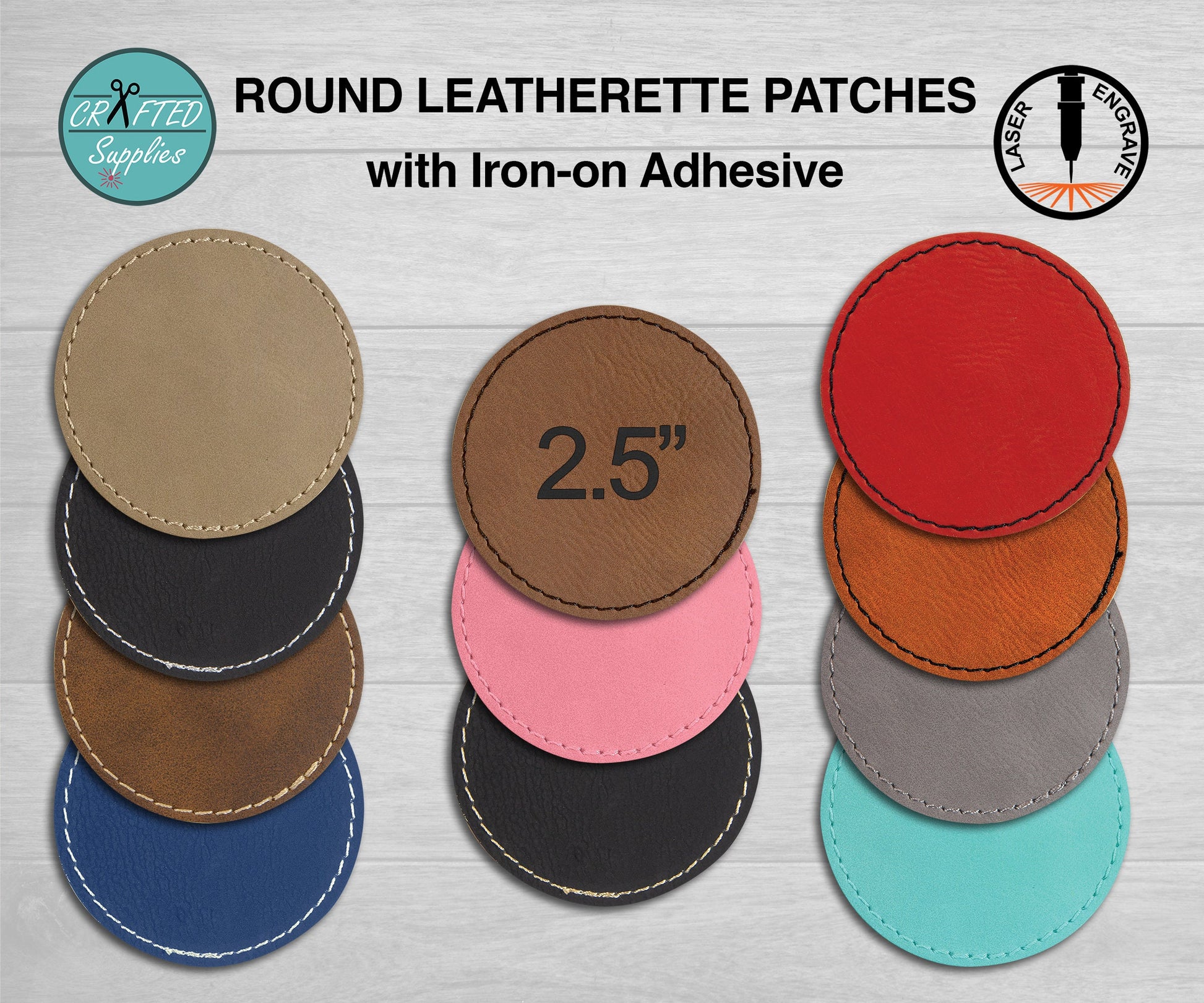 Round Leatherette Patches Adhesive with Stitching 3 1/2 X 2